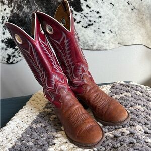 Tony Lama Brown & Red Leather Cowboy Boots